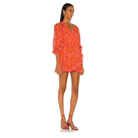 Lovers and Friends Reston Wrap Mini Dress Orange Floral Size Small. - Picture 2 of 10